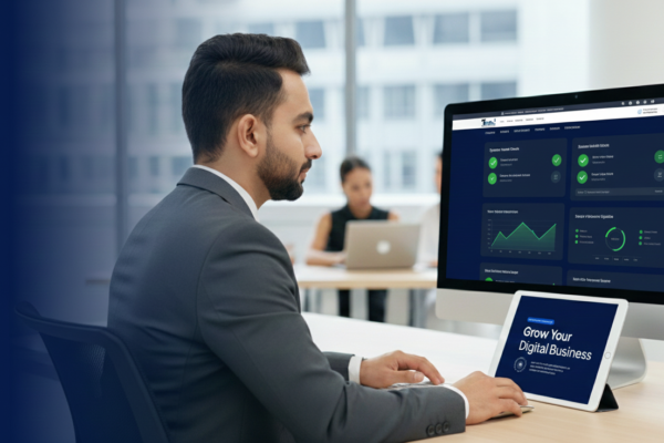 Trend Web Technologies specialist analyzing digital business growth and performance dashboards