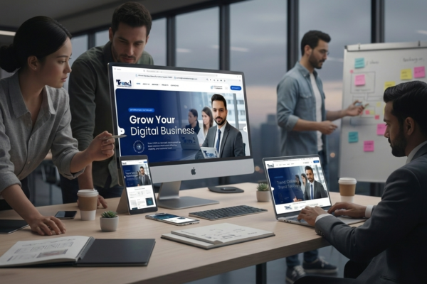 Trend Web Technologies team designing and reviewing a professional business website