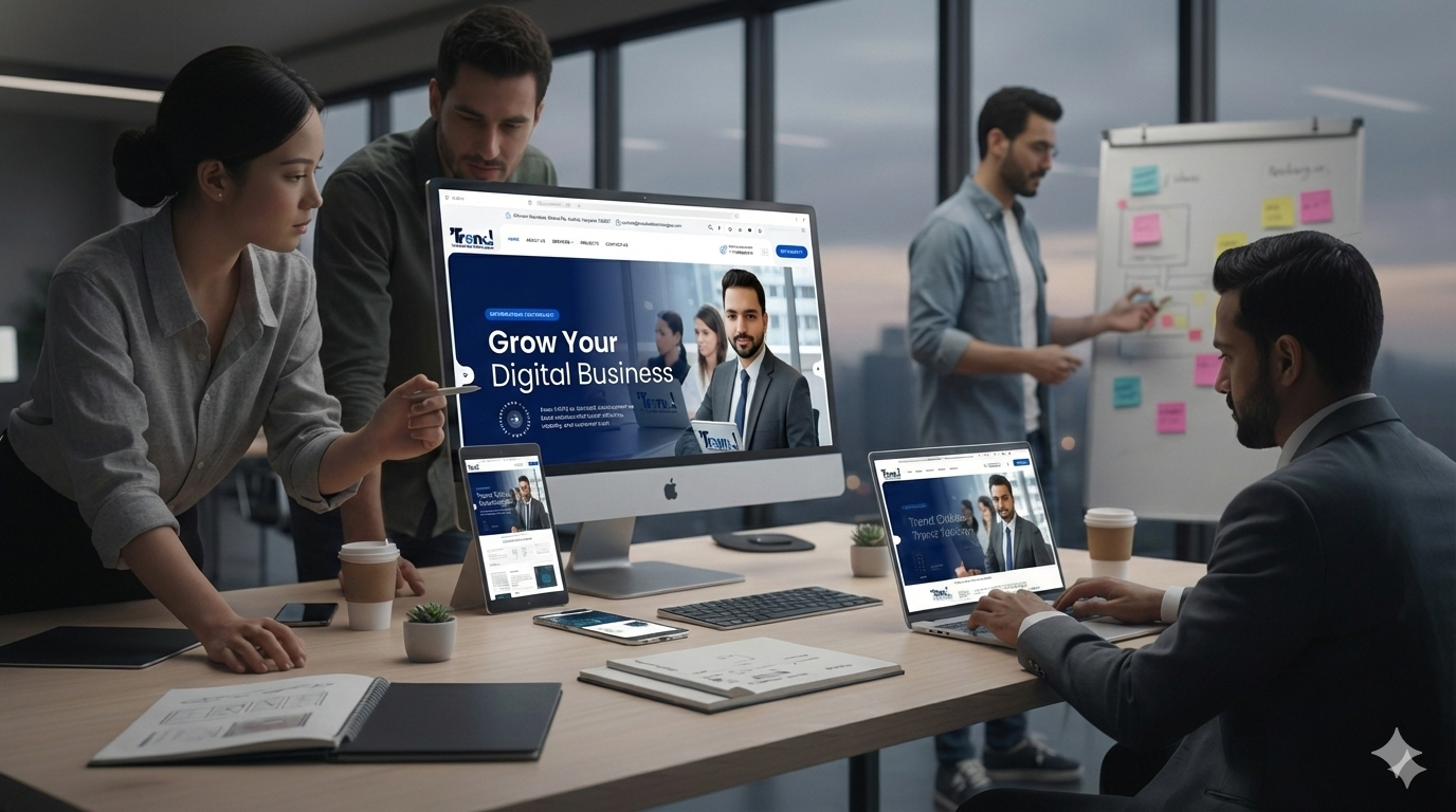 Trend Web Technologies team designing and reviewing a professional business website