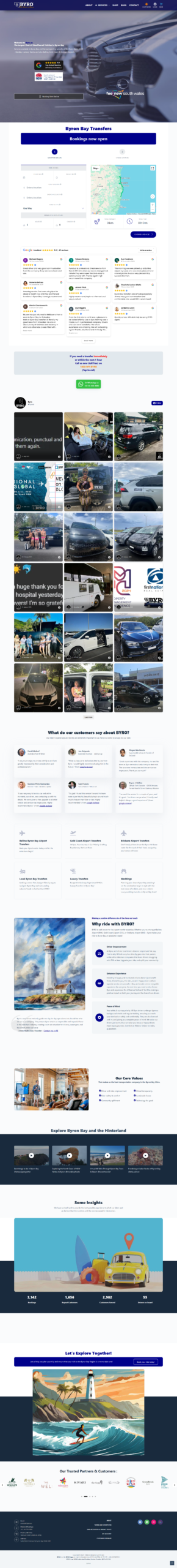 Byron Bay Transfers website showcasing airport and private transfer booking services