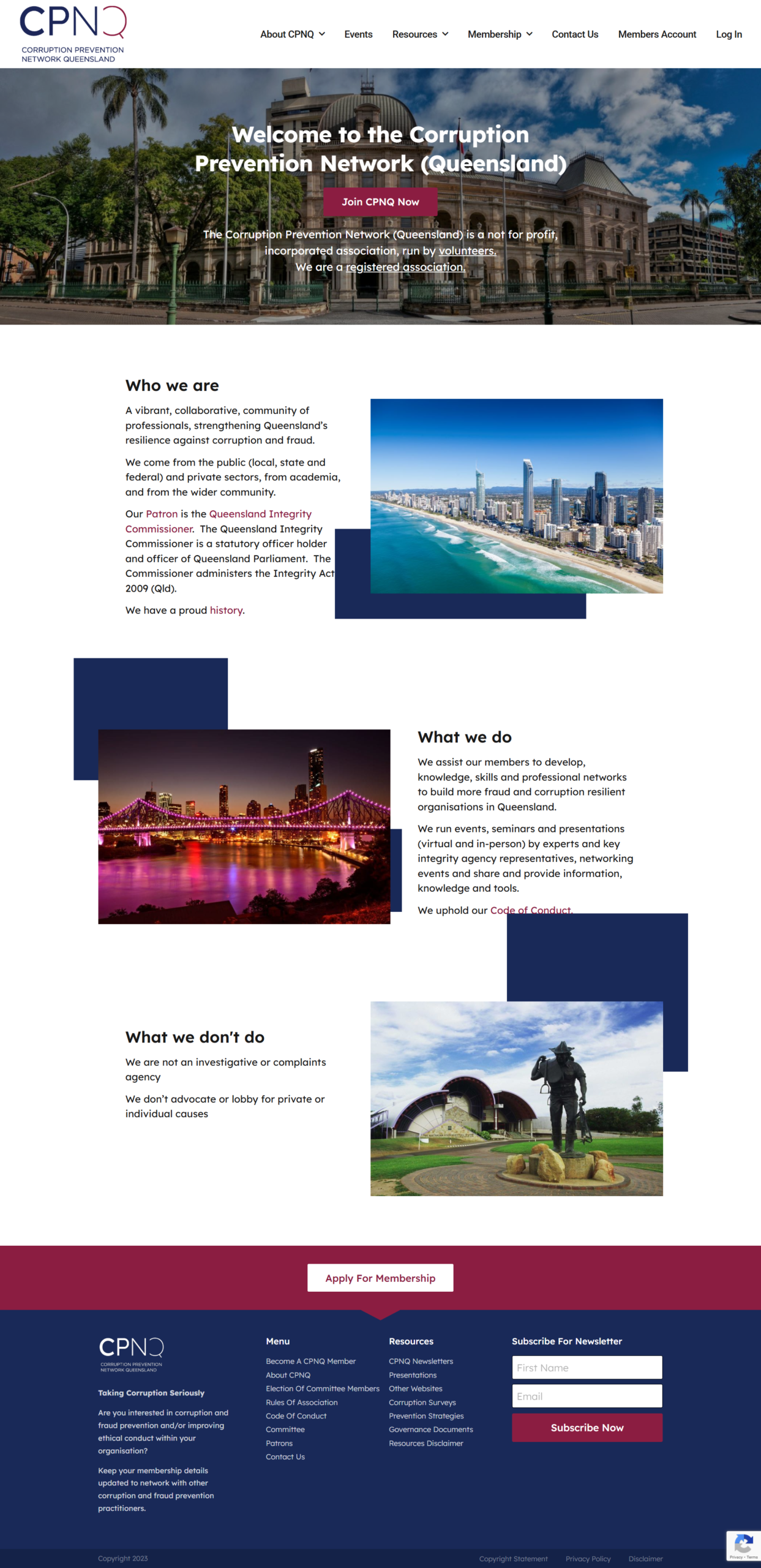 Corruption Prevention Network Queensland website promoting integrity, governance, and anti-corruption initiatives