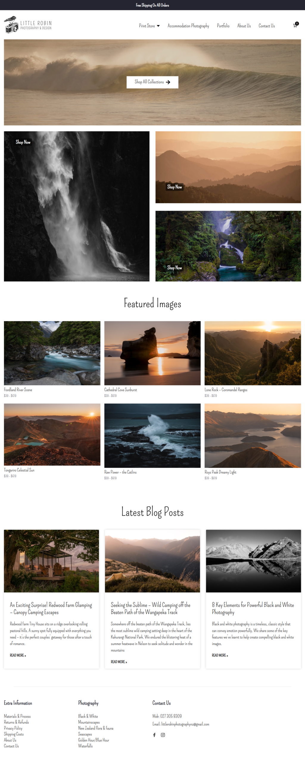 Little Robin Photography & Design website showcasing New Zealand landscape and fine art photography prints