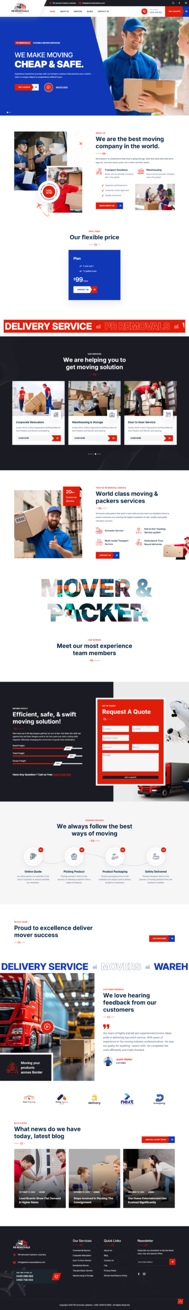 PB Removals Canberra website showcasing moving and packing services