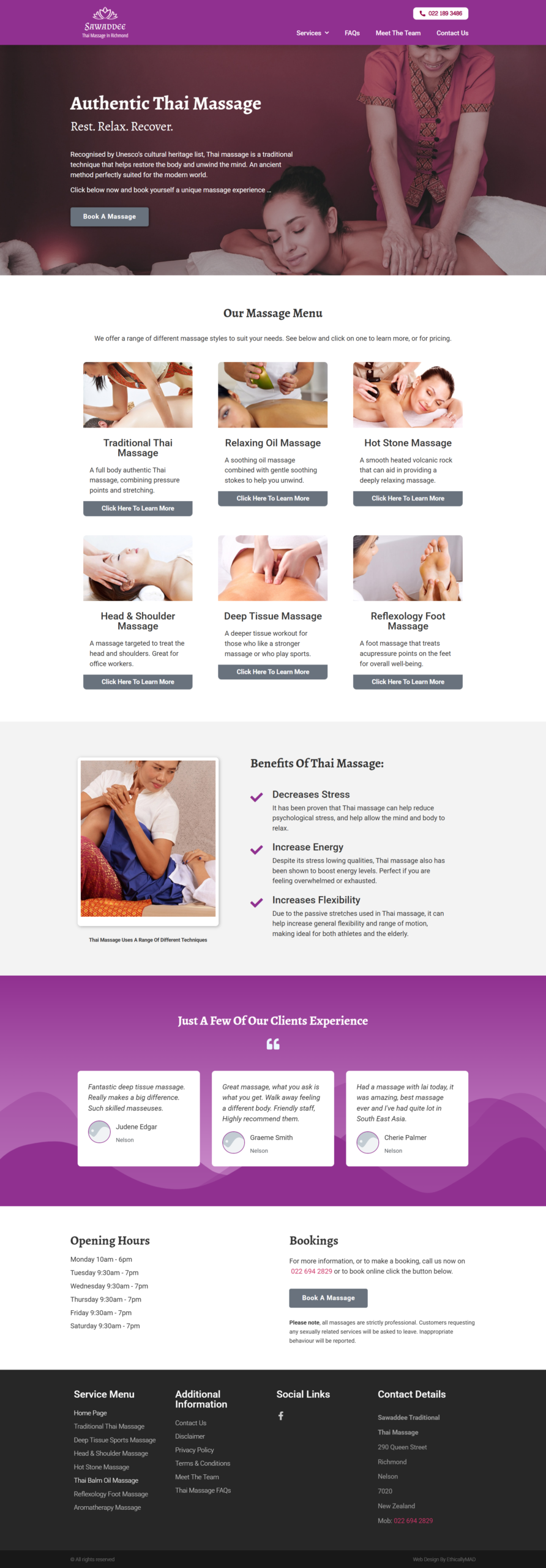 Sawaddee Traditional Thai Massage website showcasing authentic Thai massage and wellness services