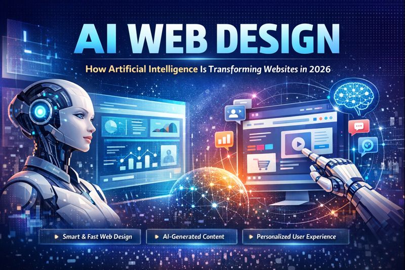 AI web design concept showing artificial intelligence transforming modern website design in 2026