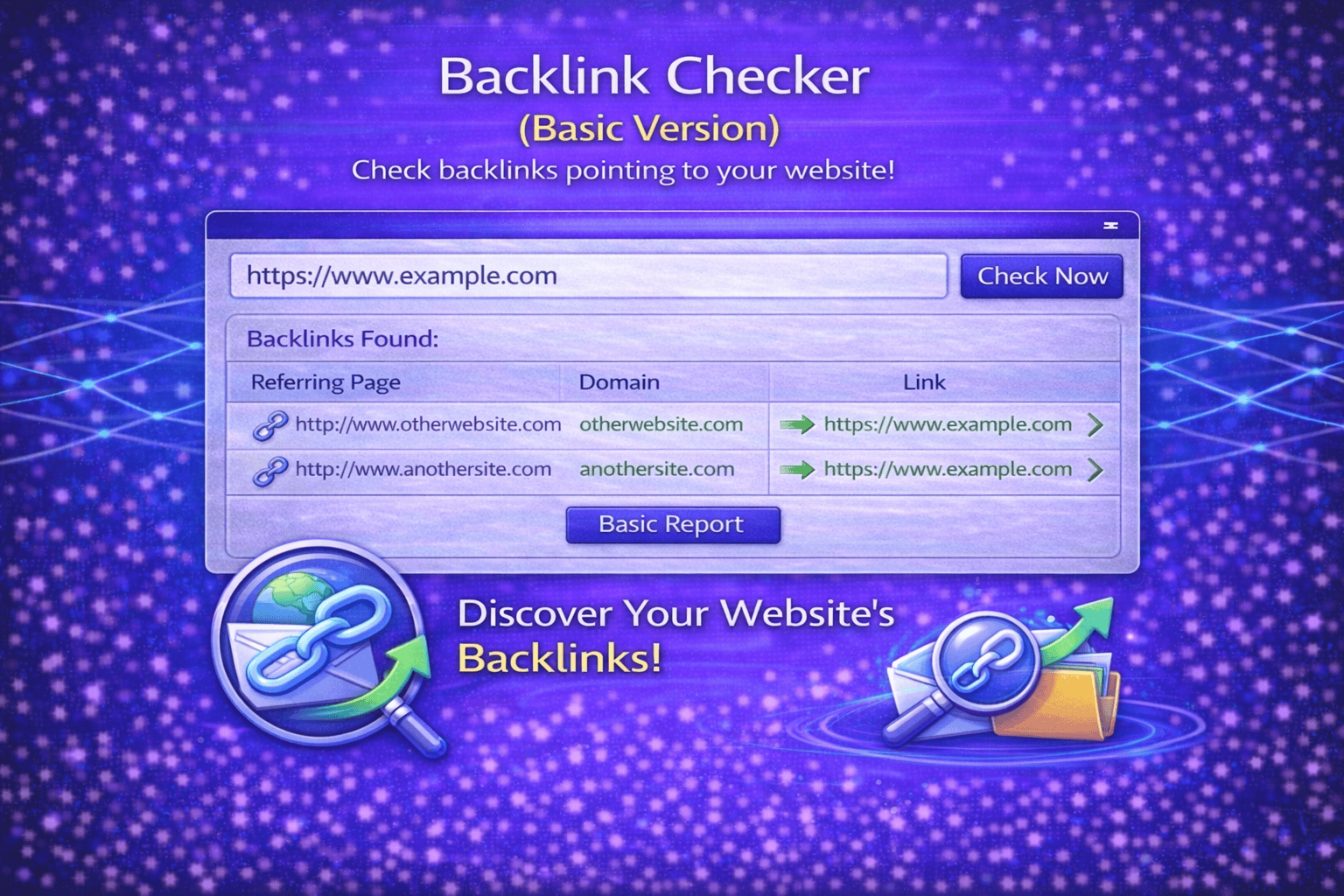 Backlink Checker tool displaying external backlinks, domain authority insights, and link status results.
