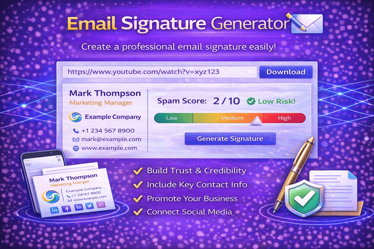 Email Signature Generator tool creating professional email signatures with contact details and branding.